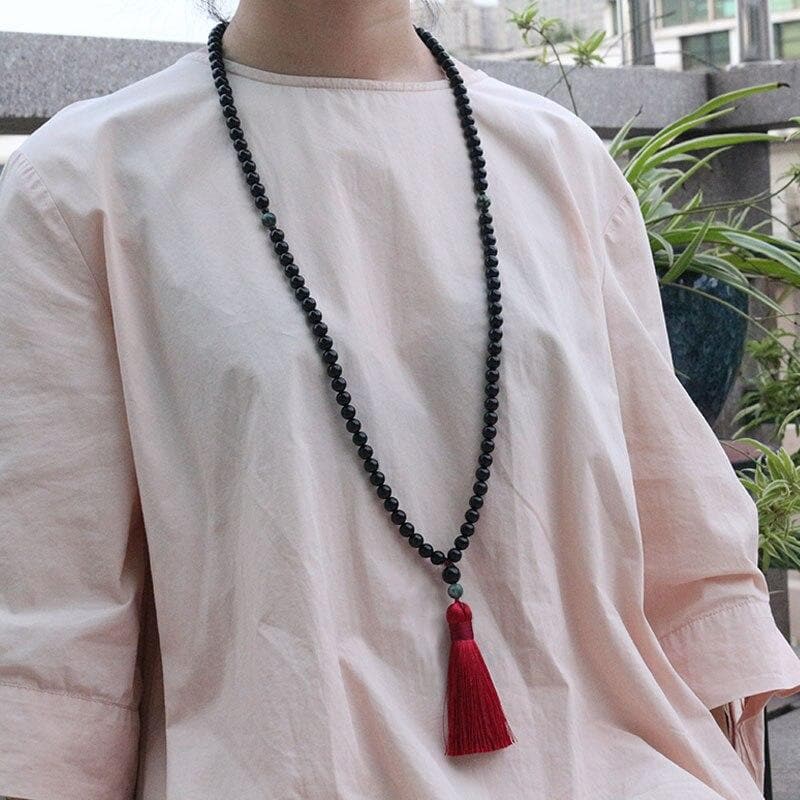 8mm Black Onyx And Qinghai Jadeite - 108 Beads - Sutra Wear