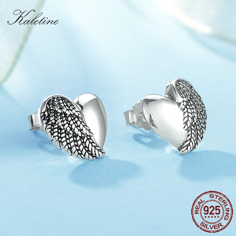Heart with Angel Wings - Sterling Silver Studs