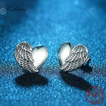 Heart with Angel Wings - Sterling Silver Studs