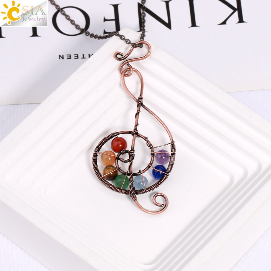 Music Note Necklace with colorful beads representing 7 Chakra