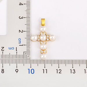 Gold Pearl Cross Pendant Necklace