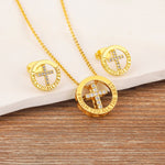 Gold Cross Necklace and Earring Set