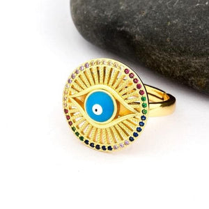 Round Evil Eye Adjustable Ring- Sutra Wear