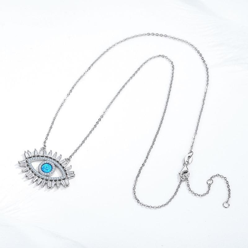 Evil Eye Silver Blue Crystal 925 Sterling Silver Necklace