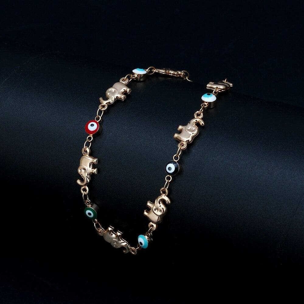 Multi Color Evil Eye and Lucky Elephant Anklet - Sutra Wear