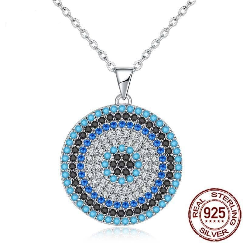 Big Evil Eye Stone 925 Sterling Silver Necklace - Sutra Wear
