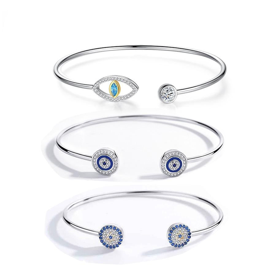 14KT Yellow Gold Diamond and Sapphire Evil Eye Bangle - Bracelets - Shop by  Style (ships in 4-6 weeks) - SHOP