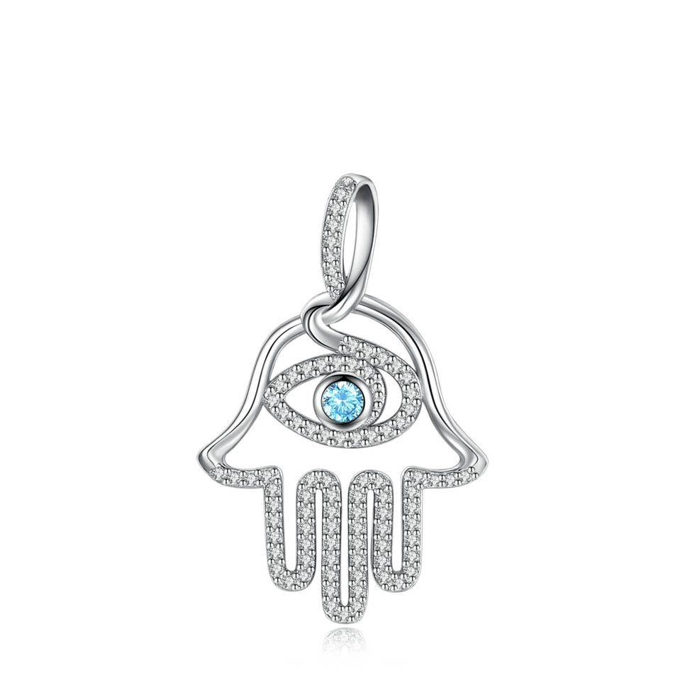 Evil Eye Blue Stone Hamsa 925 Sterling Silver Necklace and Pendant