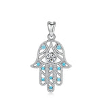 Blue Crystal Evil Eye Hamsa Hand 925 Sterling Silver Necklace - Sutra Wear