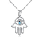 Evil Eye Blue Stone Hamsa 925 Sterling Silver Necklace and Pendant