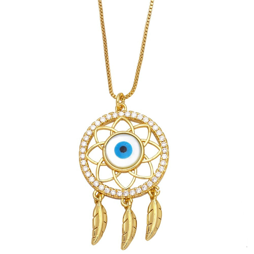 Dream Catcher Shaped Rhinestone Pendant Necklace in Gold or Silver – DOTOLY