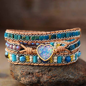 Opal Heart Wrap Bracelet