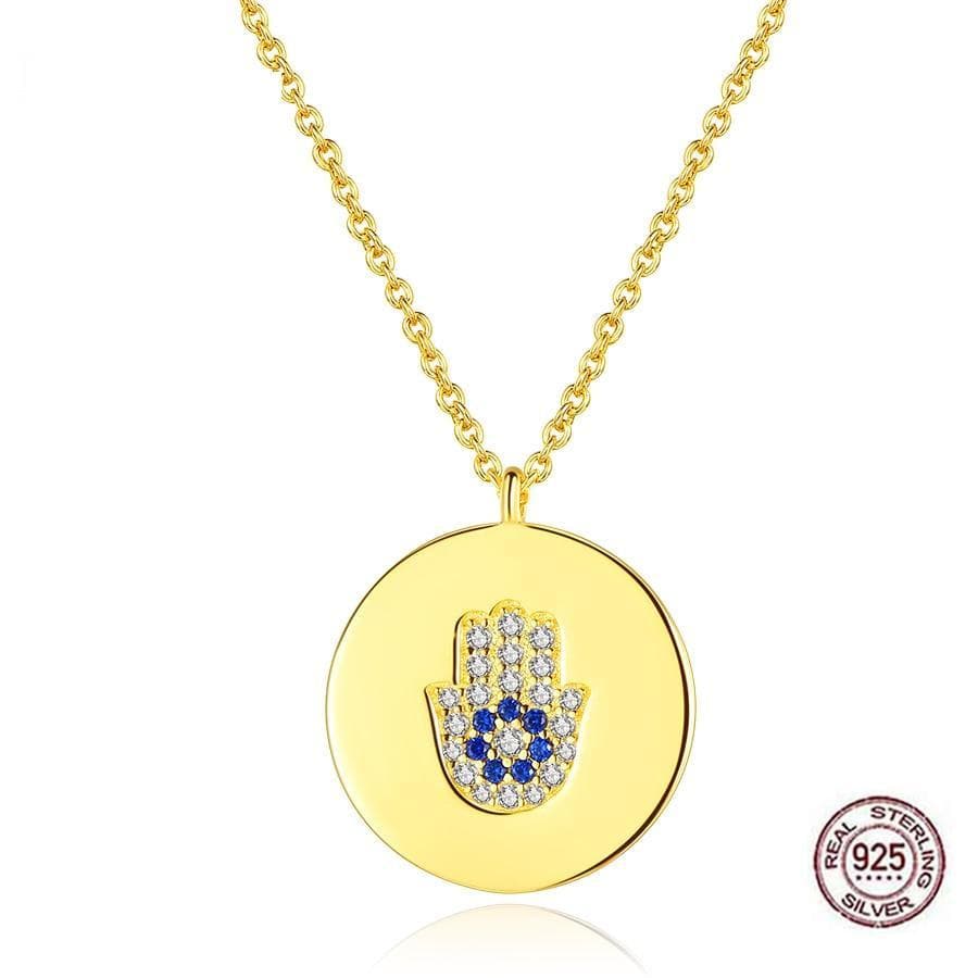 Hamsa Hand/ Evil Eye Coin Necklace 925 Sterling Silver - Sutra Wear
