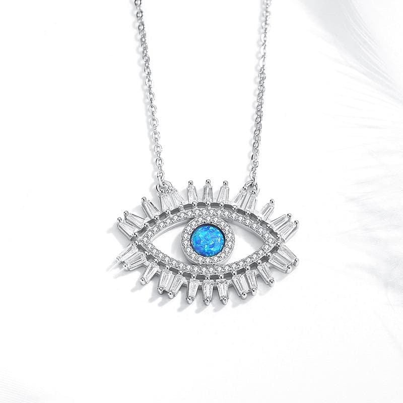 Modern Evil Eye Silver and Crystal Necklace Small – Beksan Designs