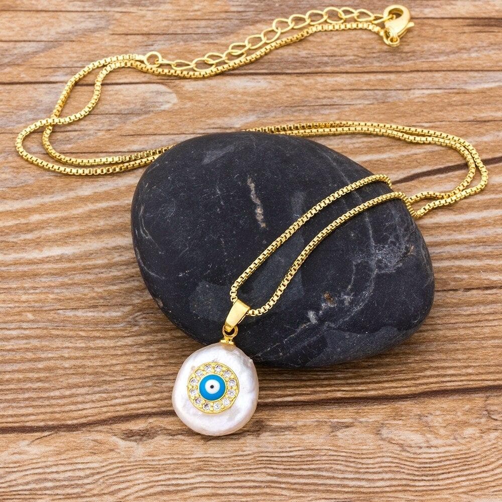 Freshwater Pearl Evil Eye Necklace- Sutra Wear