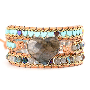 Moon Stone Heart Wrap Bracelet