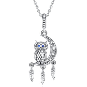 Dreamcatcher Style Owl 925 Sterling Silver Necklace