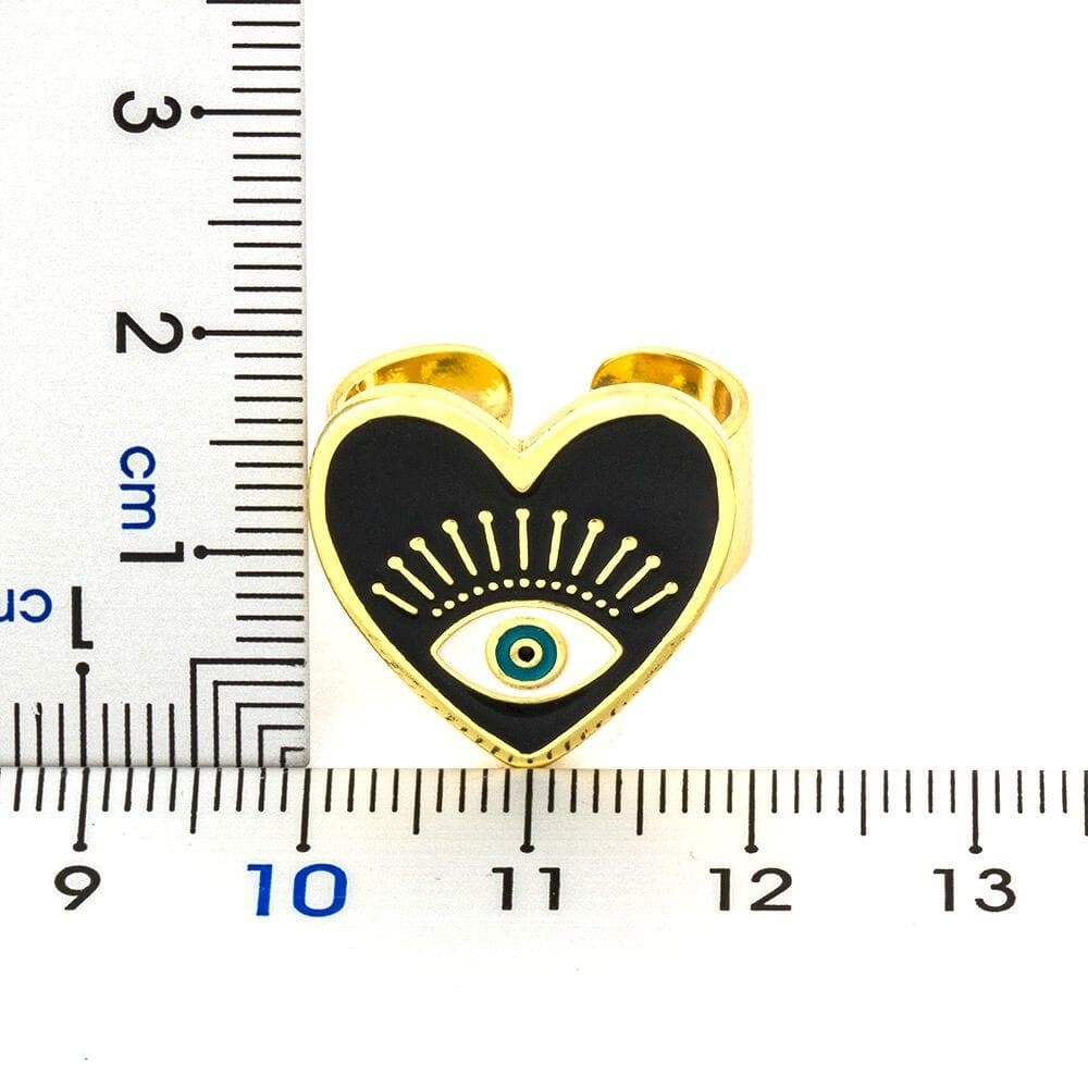 Basic Heart Evil Eye Adjustable Ring- Sutra Wear