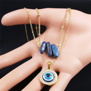 Evil Eye Multilayer Blue Natural Stone Necklace