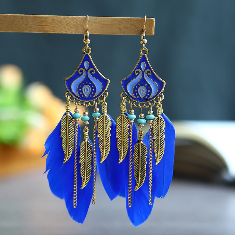 First Nations Waterfall Feather Earrings - Made In Canada Gifts
