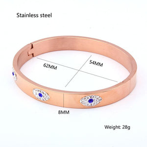 Stainless Steel Bangle Style Evil Eye Bracelet - Sutra Wear