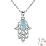 Blue Crystal 925 Sterling Silver Hamsa Hand Necklace - Sutra Wear