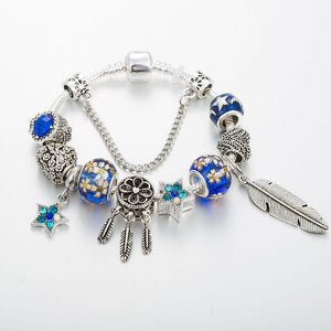 Silver Plated Dream Catcher Charm Bracelet -  Blue - Sutra Wear