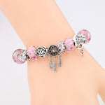 Silver Plated Dream Catcher Charm Bracelet - Premium Pink - Sutra Wear
