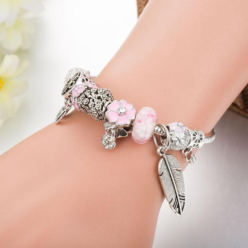 Silver Plated Dream Catcher Charm Bracelet - Pink - Sutra Wear