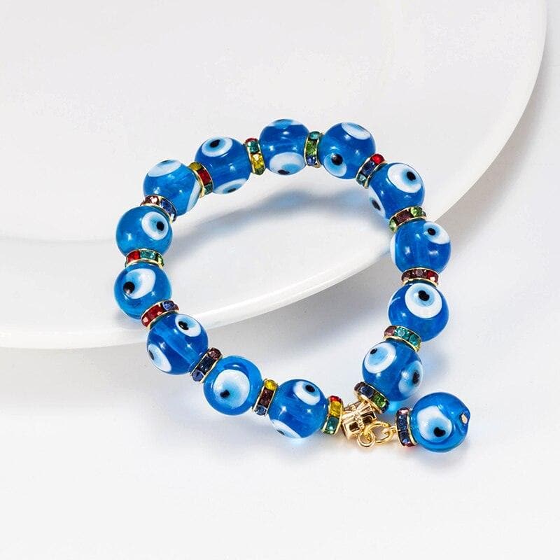 Evil Eye Blue Glass Beads Bracelet- Sutra Wear