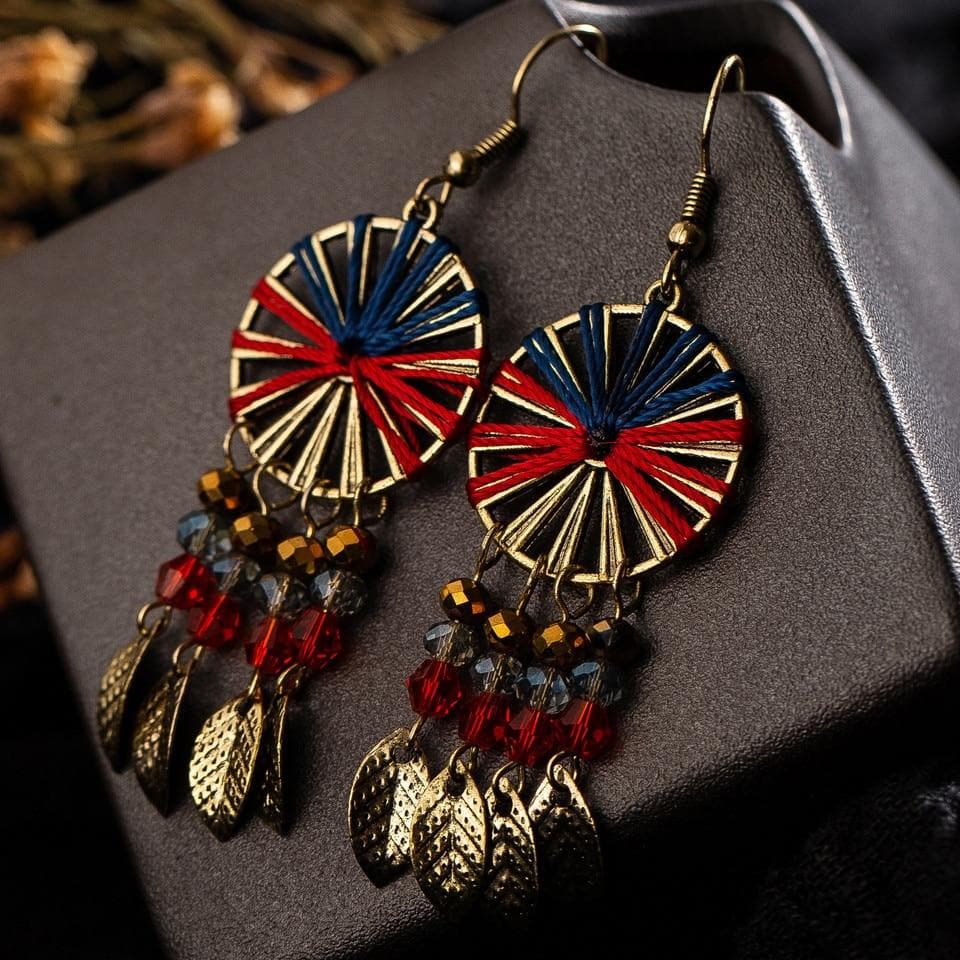 Red & Black Dream Catcher Earrings - Sutra Wear