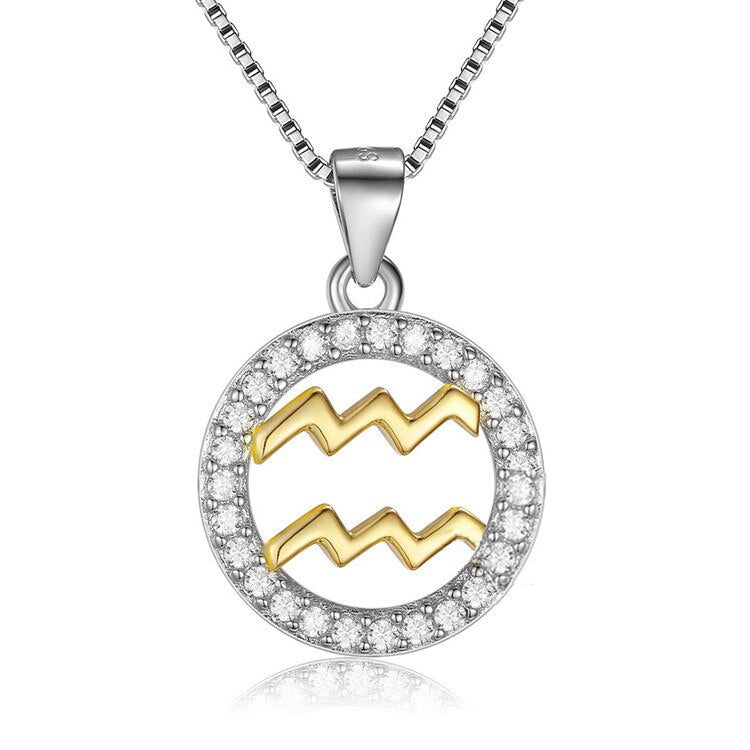 Aquarius Zodiac Necklace, Silver
