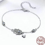 Hamsa Evil Eye 925 Sterling Silver Bracelet Adjustable - Sutra Wear