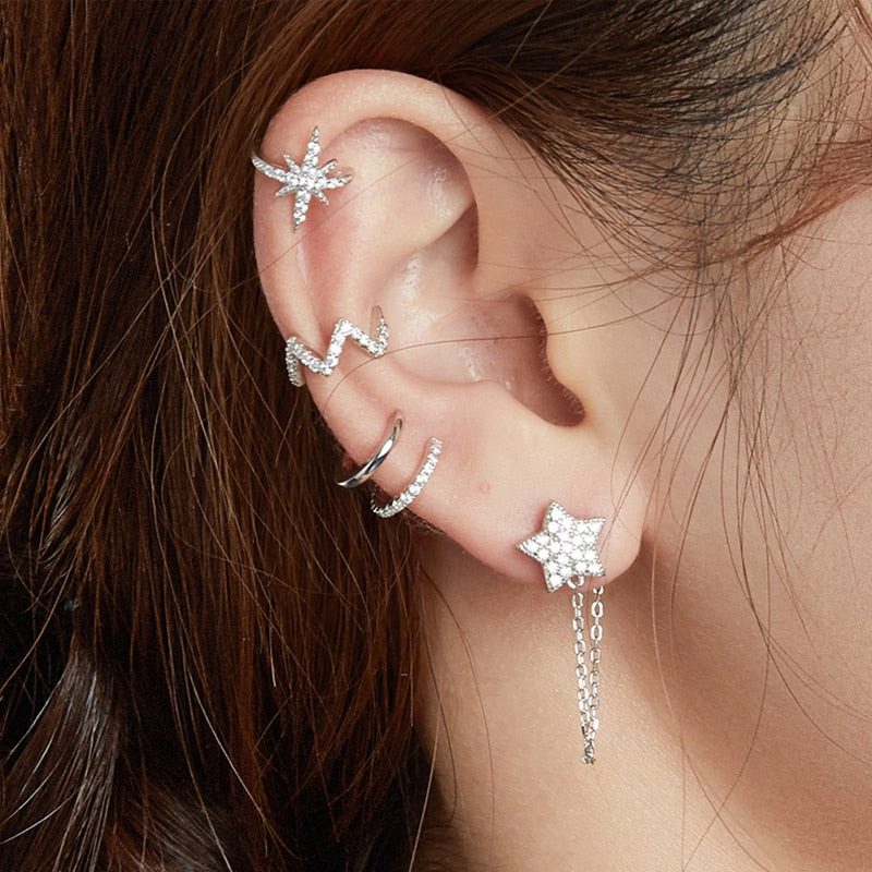 Buy | Fashion Silver-Plated Twinkle Star Shiny Zircon Earcuff Earclip  Non-Perforated Female Earrings Wedding Jewelry-Left Ear-Eepleberry