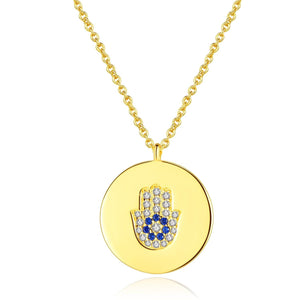 Hamsa Hand/ Evil Eye Coin Necklace 925 Sterling Silver - Sutra Wear