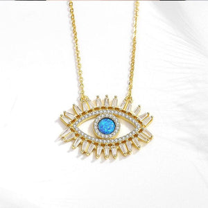 Evil Eye Gold Blue Crystal 925 Sterling Silver Necklace- Sutra Wear