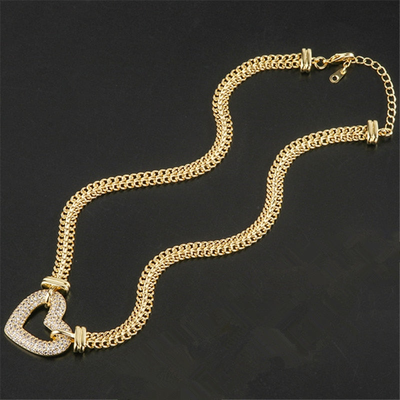 Heart Chunky Chain Necklace and Bracelet