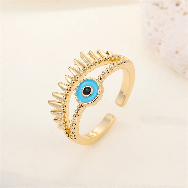 Open Ring - Blue Evil Eye