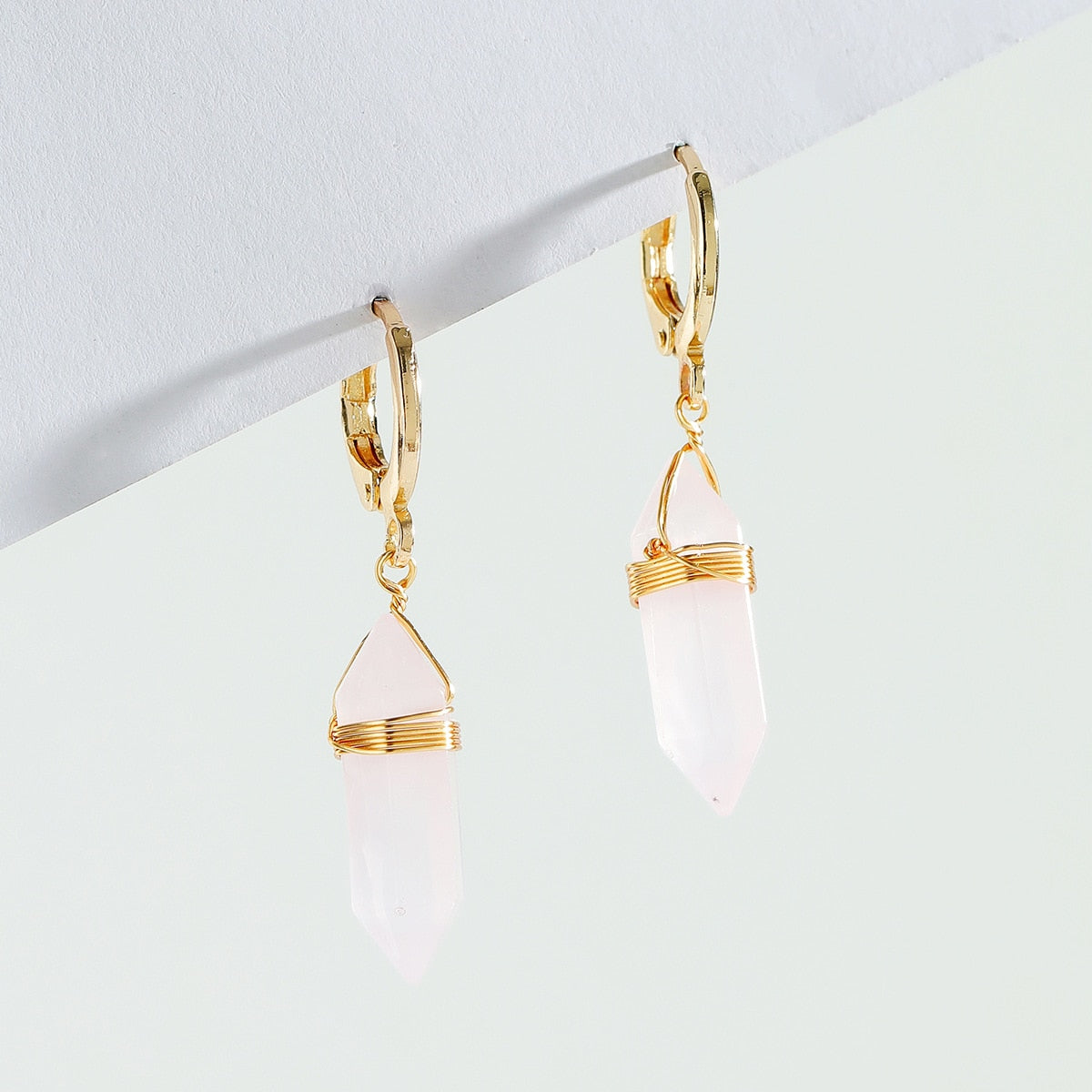 rose quartz crystal earrings