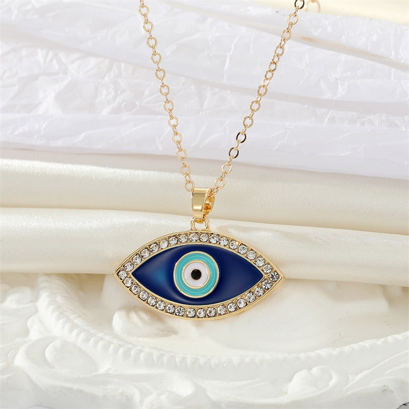 14K Gold Micro Pave Diamond Evil Eye Necklace Charm