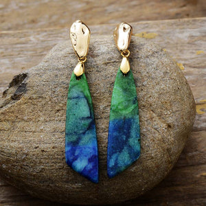 Gold Plated Natural Stones Statement Earrings