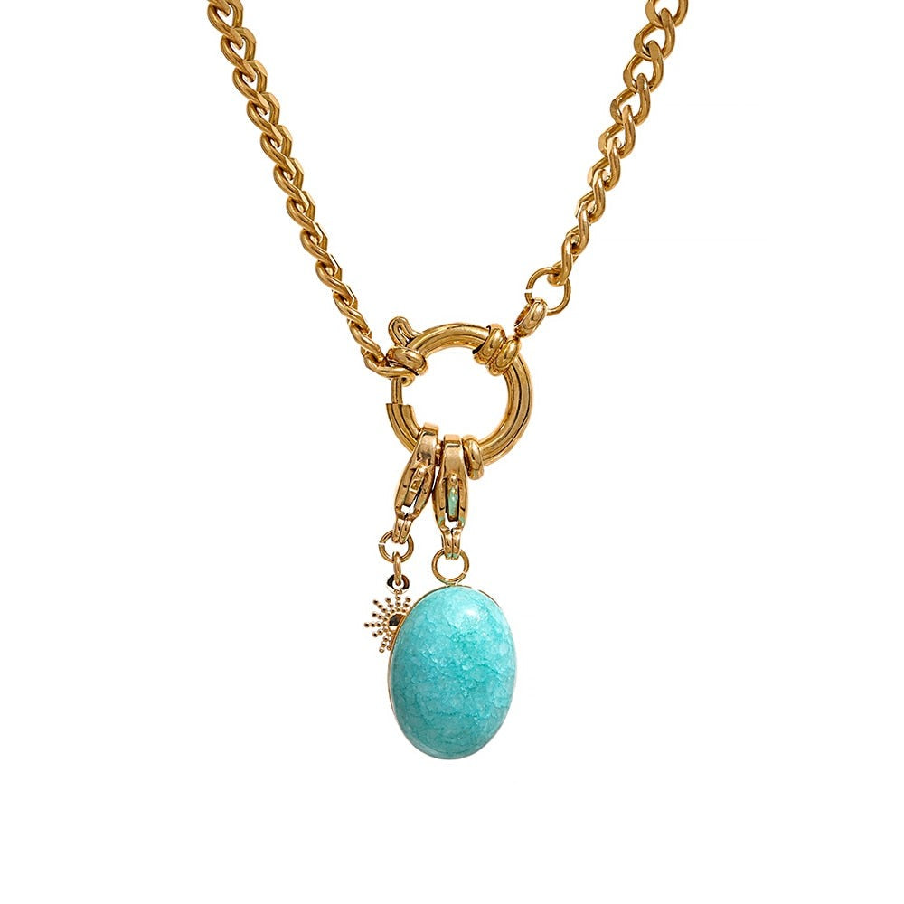 Chunky Chain Necklace with Natural Stone Pendant