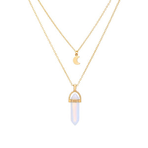 Crystal Necklace, Multilayer Moon Necklace