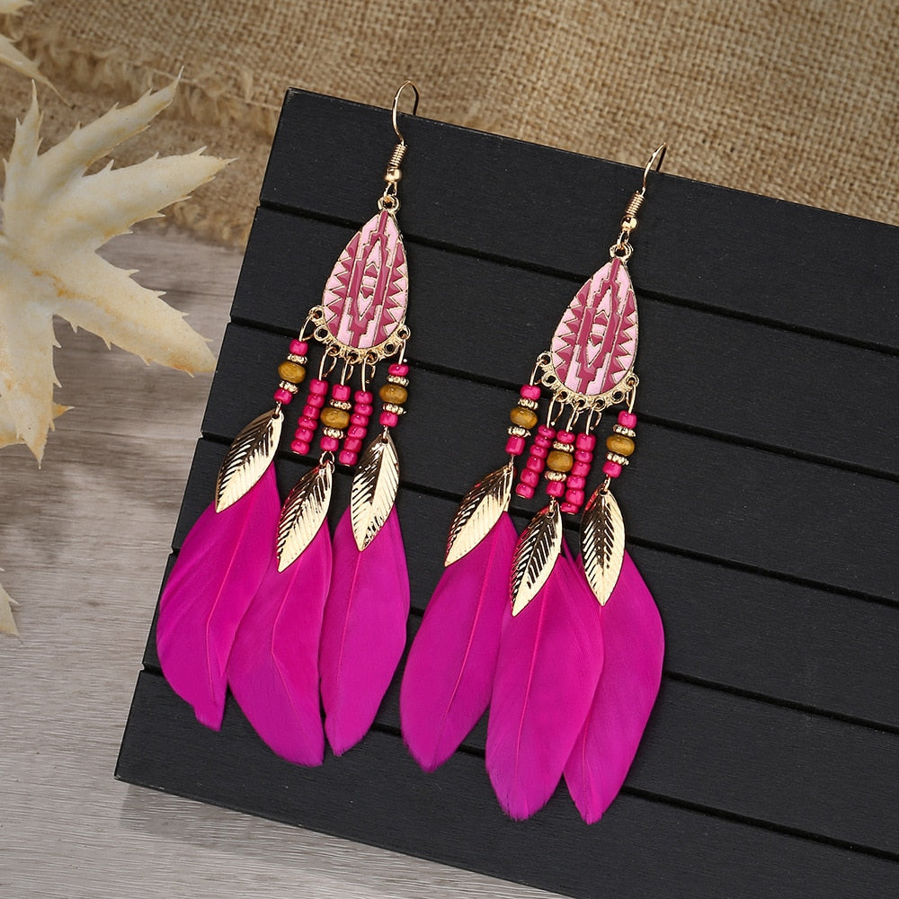 Amazon.com: Badu Women Feather Earrings Long Tassel Bohemian Accessories  (Boho,tassel): Clothing, Shoes & Jewelry
