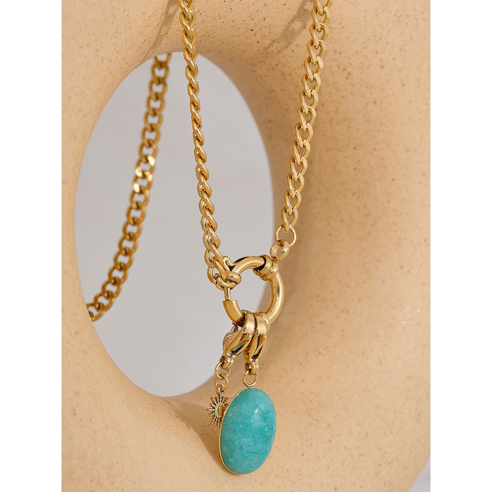 Chunky Chain Necklace with Natural Stone Pendant