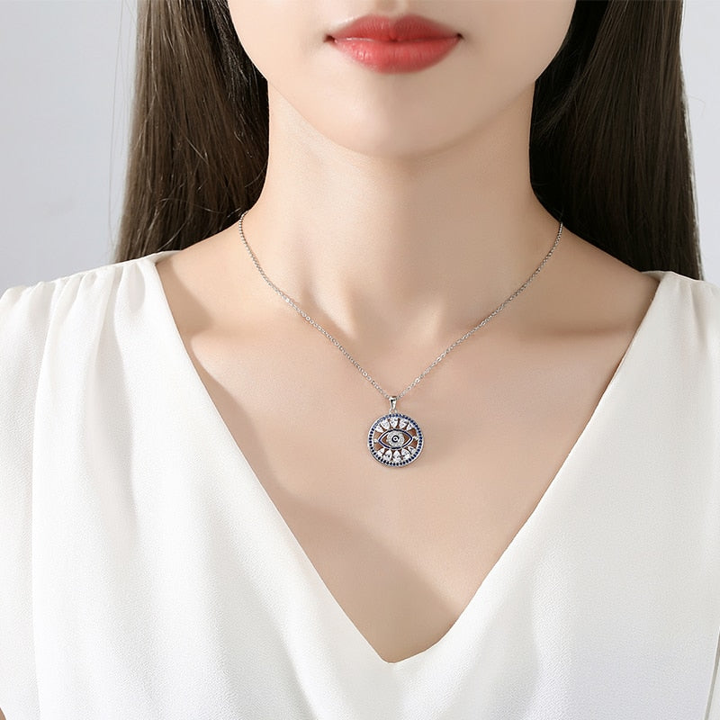 Evil Eye with Big Zircon Stones 925 Sterling Silver Necklace
