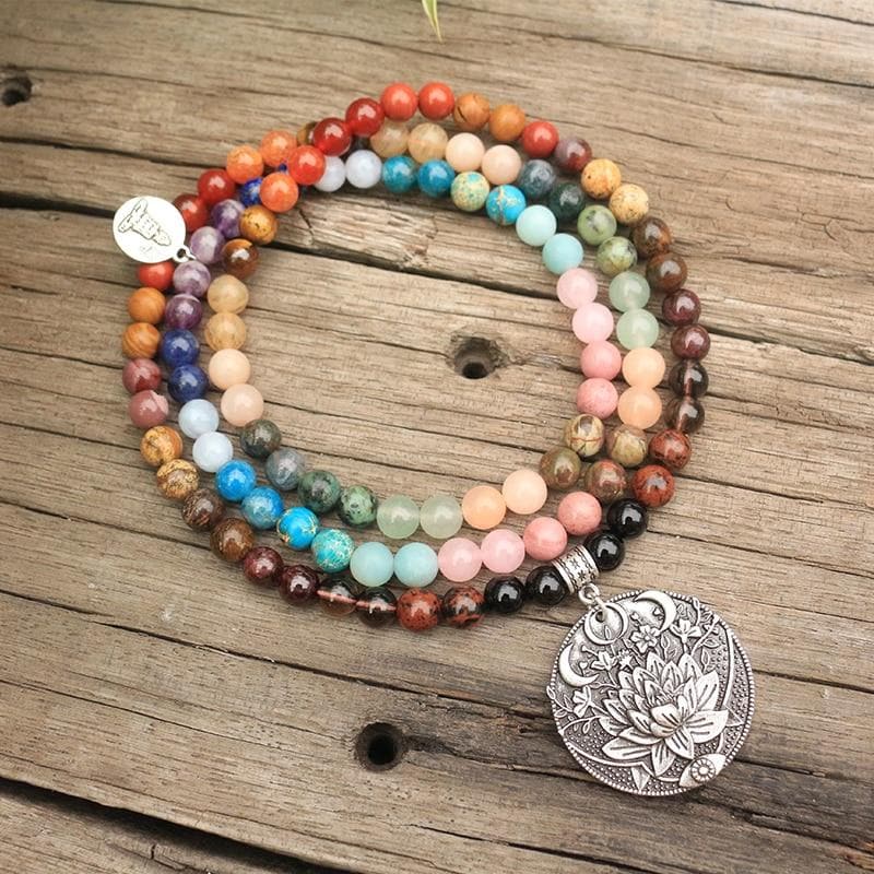7 chakra stone with Flower of life charm Jap Mala - VD Importers Inc.